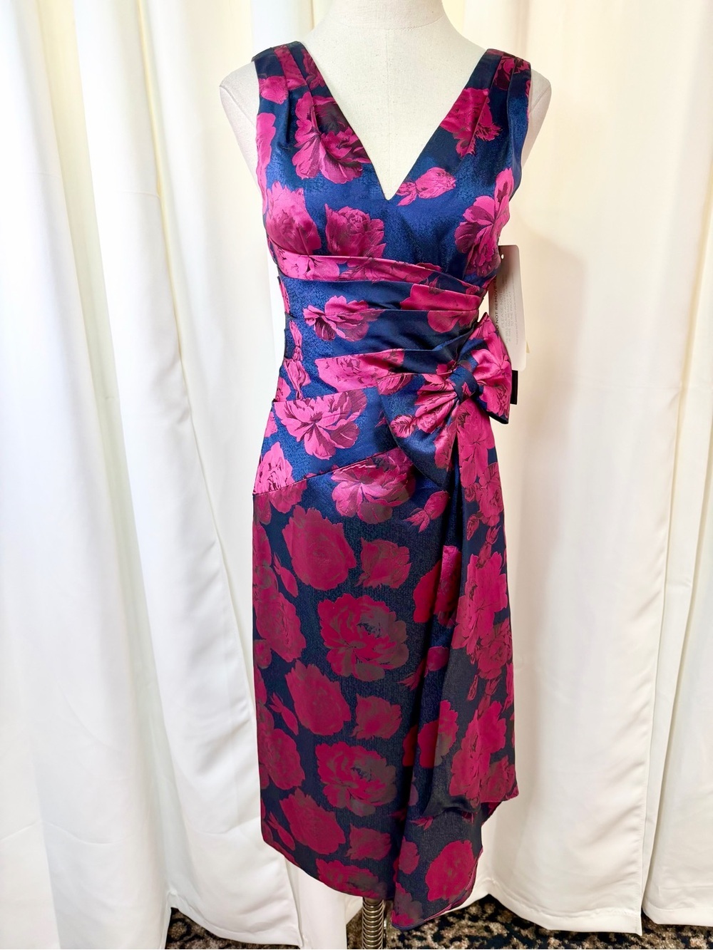 NWT Aidan Mattox Floral Print Jacquard Sleeveless Cocktail Dress in Navy Multi 0